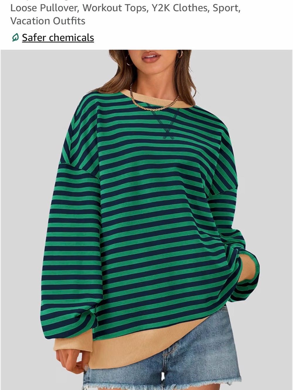 Green & Navy Striped Oversized Pullover- Amazon